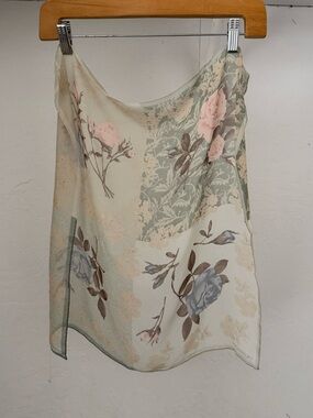 1970s-80s Vintage Halston Delicate Silk Muted Floral Print Scarf, As-Is